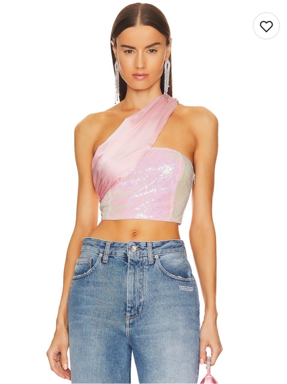 superdown One-Shoulder Pink Sequin Draped Crop Top